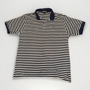 Ashworth Mens Size M Vented Stripe Polo Shirt Dark Blue/ White USA